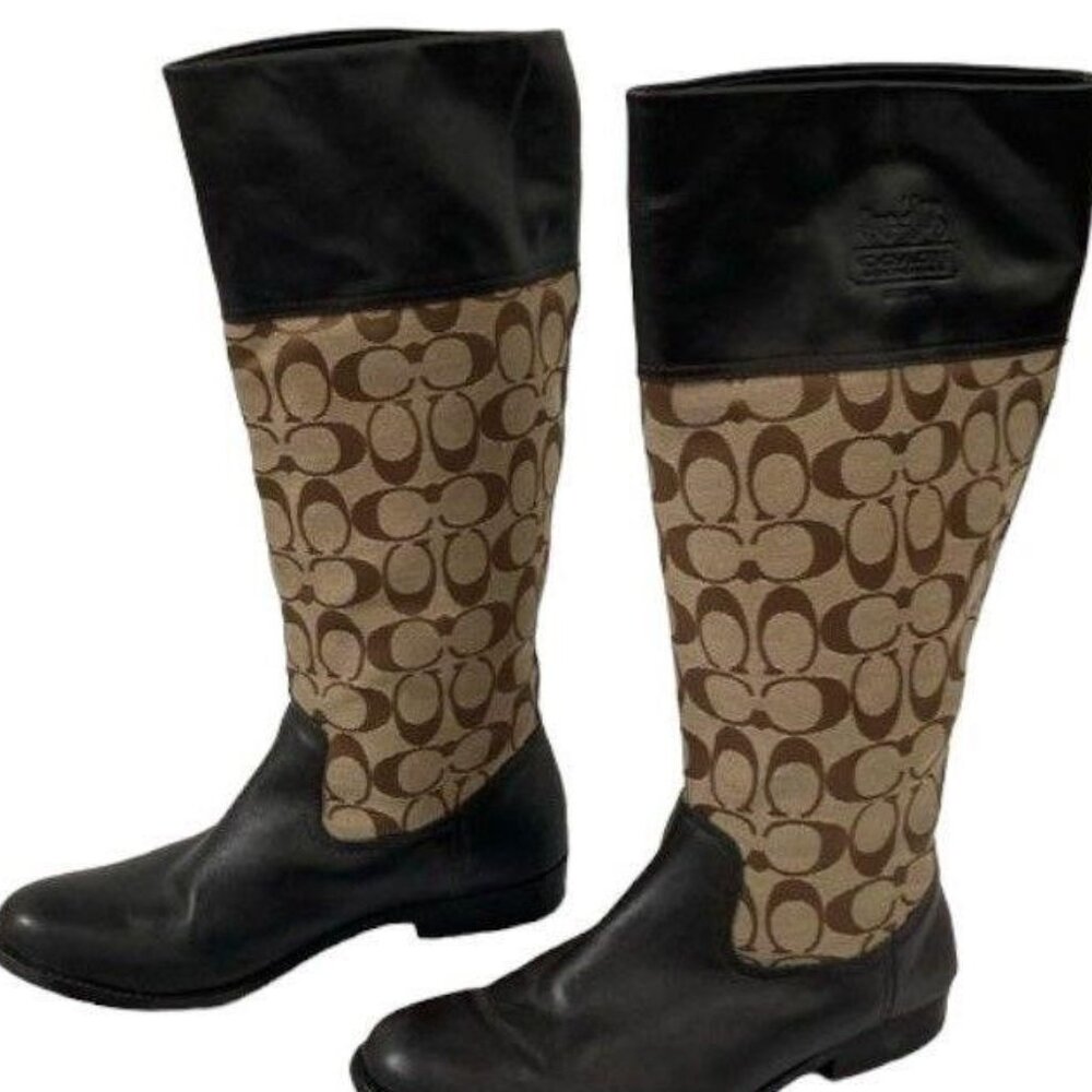 Coach Brown Signature Canvas and Black Leather Over-the-Knee Boots